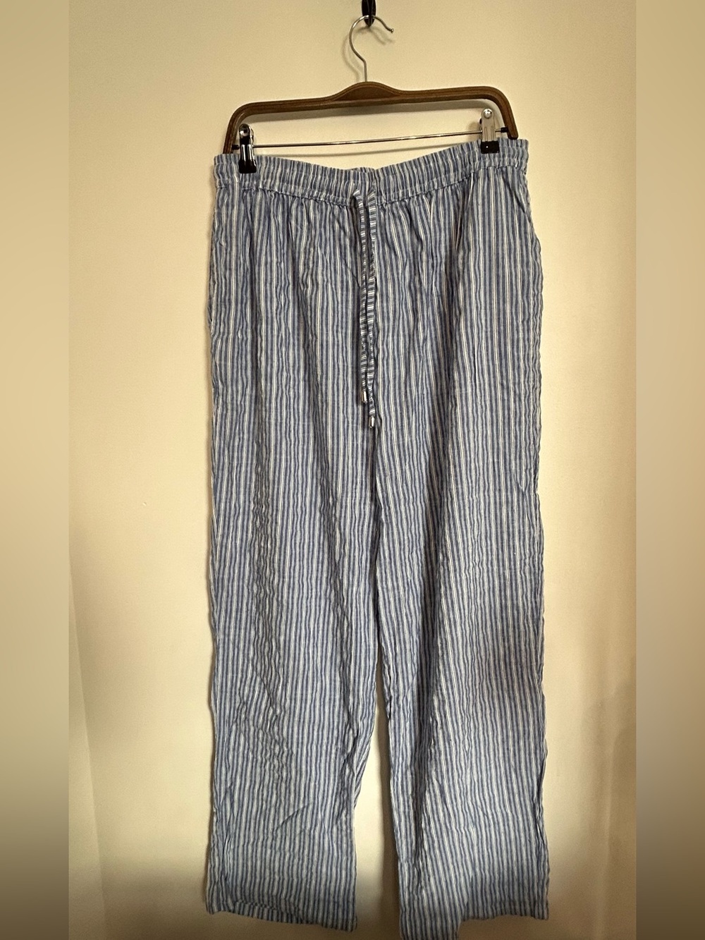 CLUB Z COLLECTION COTTON/VISCOSE WIDE LEG HIGH RISE STRIPED CASUAL PANTS